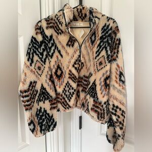 O'Neill Beige and Black Patterned Fleece Half Zip